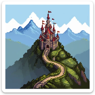 Fantasy castle on a mountain with a winding path sticker