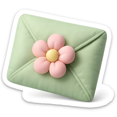 leaf envelope sealed with a flower, pastel greens and pinks, cushion style sticker