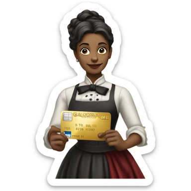 galora waitress galora in Victorian dress elegant, full body, holding big credit card sticker