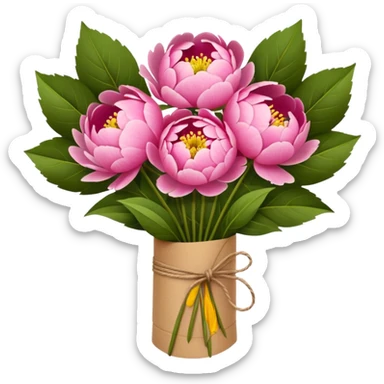Bouquet of pink flower peony wrapped in kraft paper sticker