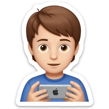 a brown haired boy playing on an iphone 16 smartphone sticker
