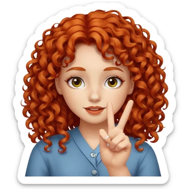 Redheaded girl with curly hair doing peace sign sticker
