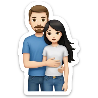 tall white guy with brown hair goatee mustache wearing t-shirt and jeans hugging a shorter white girl with long black hair sticker