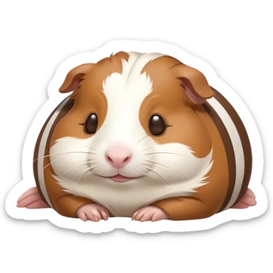 Meme-Worthy Cute Sleeping Brown and White Banded Guinea Pig Portrait Emoji, Head resting peacefully with a contented smile, showcasing a delightfully chubby build and a luxuriously soft banded coat of brown and white, eyes shut in a serene, cozy nap, Simplified yet hilariously adorable features, highly detailed, glowing with a soft, drowsy light, high shine, relaxed and utterly lovable, stylized with an air of playful laziness, bright and heartwarming, soft glowing outline, capturing the essence of a comically sleepy guinea pig, so meme-worthy it feels like it could instantly become the next viral sensation of adorable slumber! sticker