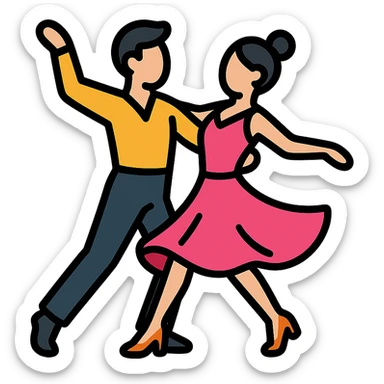 latin ballroom dance couple mid-spin expressive posture colorful attire icon illustration sticker