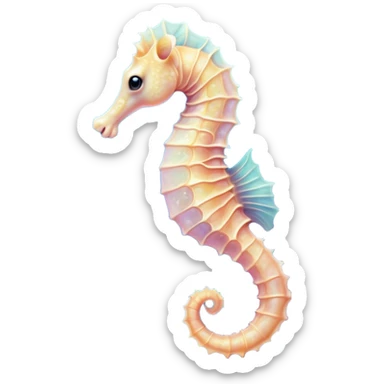 Cinematic Cute Sea Horse Portrait Emoji, Head tilted playfully and inquisitively, featuring a charming, petite seahorse with a softly curved body in pastel tones, a delicately coiled tail and round, sparkling eyes full of gentle wonder, Simplified yet irresistibly adorable features, highly detailed, glowing with a warm, inviting aquatic glow, high shine, affectionate and lively, stylized with a touch of enchanting marine charm, soft glowing outline, capturing the essence of a mischievous yet loving seahorse that seems as if it could float out of the screen into your arms! sticker