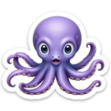Cinematic Comical Baby Octopus Portrait Emoji, Tentacles slightly flared in a playful, exaggerated gesture, featuring a light blue-purple, rounded body with dramatically wide, hilariously expressive eyes full of surprise and innocent mischief, Simplified yet hilariously endearing features, highly detailed, glowing with a soft oceanic radiance, high shine, dramatic yet lovable, stylized with a dash of whimsical underwater mischief, soft glowing outline, capturing the essence of a delightfully silly little octopus that looks like it just made a clumsy, adorable mistake! sticker