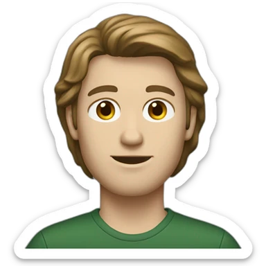 tall skinny white guy with feminine shoulder length brown hair and dark green t-shirt sticker