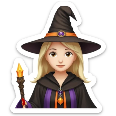 A younger woman with a witch's hat and robes (classic student or young witch look). sticker