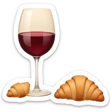 French cuisine humanless avatar in clean emoji-style illustration. Croissant and wine glass, soft beige tones, simple shapes, flat design, refined and cozy. sticker