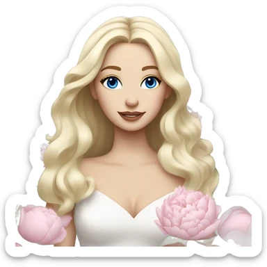 White bride with long light blonde hair and blue eyes with light pink peonies in hair white skin  sticker