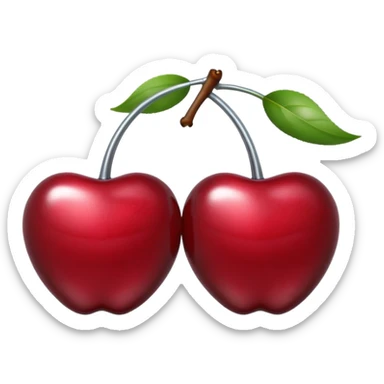 A pair of cherries emoji made of liquid silver chrome, smooth rounded shapes, glossy metallic surface, subtle sensual vibe, luxury sexy aesthetic, iOS emoji style, centered, clean white background sticker