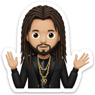 Reginald Fieldy Arvizu from Korn with long dark brown hair, light tan skin, black sequin outfit sticker