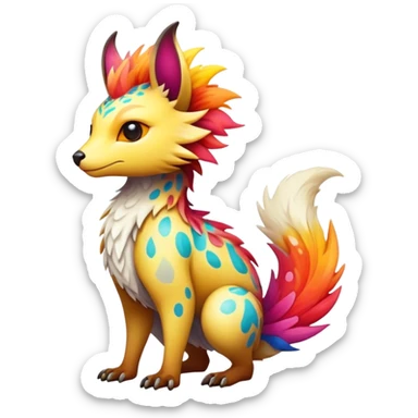 a colorful edgy cute vernid-fionbri-creature with splash patterns full body sticker