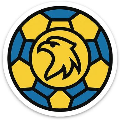 icon of a soccer ball with the Club América eagle, blue and yellow color scheme, clean lines sticker