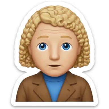 Curly Howard from the Three Stooges with blue eyes, blonde hair, brown outfit sticker