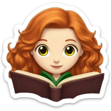 Pale skinned gryffindor Redhead with green eyes reading a book sticker