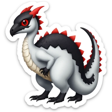 a white exotic edgy vernid-fionbri-creature, with black belly and red eyes, full body sticker