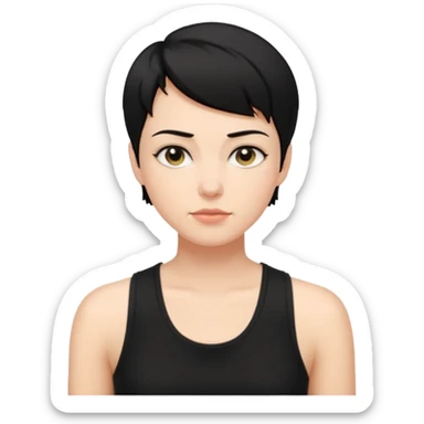a white woman with short tomboy black hair wearing men's black tank top sticker