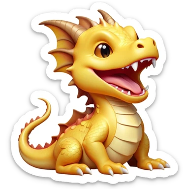 Cinematic Cute Yawning Dragon Portrait Emoji, Head tilted slightly with a dramatic, wide-open yawn, showcasing a soft, lustrous scaled body with gently drooping fins and half-closed, drowsy eyes, each scale rendered in exquisite detail under natural light; high shine, relaxed yet expressive, styled with a dash of fantastical charm, soft glowing outline, capturing the essence of a sleepy yet affectionate dragon that appears ready to stretch out and rest in its enchanted lair! sticker
