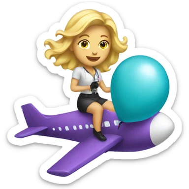 Woman with blonde hair holding a balloon riding on a plane sticker