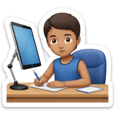 a child working hard ata a desk sticker