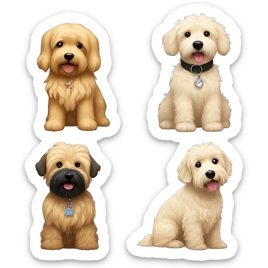 Golden golden doodle with wavy coat and white Bichon Frise and black Cairin Terrier sticker