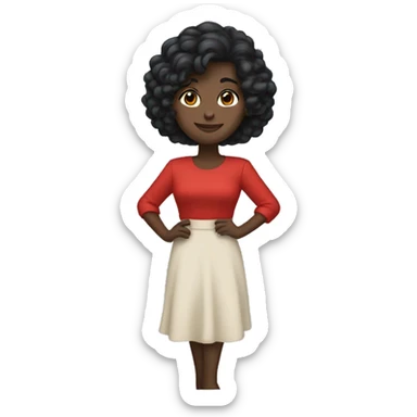 
One girl has long, flowing dark hair, wearing a bright red dress with puffed sleeves, radiating elegance. has short, wavy dark hair, dressed in a sleek black shirt, adding a classic, formal vibe.
 sticker