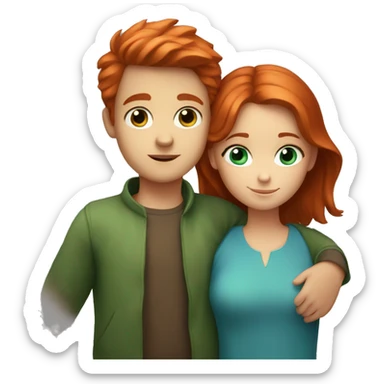 a red-haired boy with blue eyes hugs a girl with brown hair and green eyes sticker