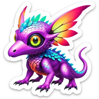 Tropical futuristic lush warm-colored colorful neon-colored cyber-Fakémon-Digimon-Trico-creature sticker