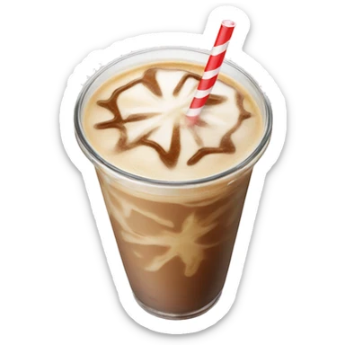 Iced latte in a clear glass with a straw sticker