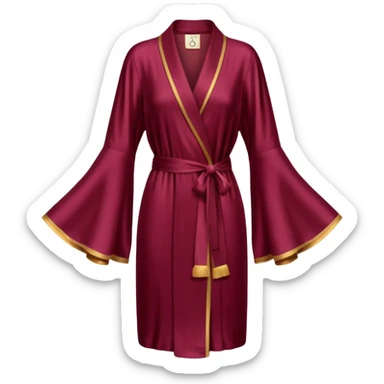 Burgundy silk robe, long, bell sleeves, high definition, sticker