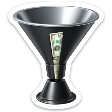 black marketing funnel with dollars at the buttom sticker