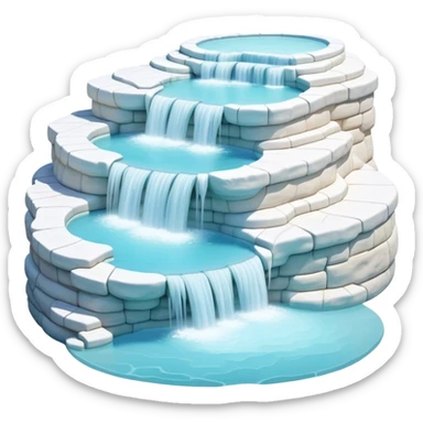 Cinematic Realistic Pamukkale Landmark Emoji, showcasing surreal cascading terraces of thermal waters rendered with ethereal textures and soft, luminous lighting. sticker