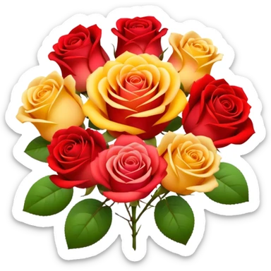 roses with gradient on petal starts yellow and bottom is red make a bouquet of them  sticker