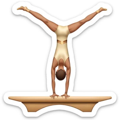 An artistic emoji of a professional sports acrobat performing a stunning balance pose on a narrow beam. The acrobat showcases perfect control, flexibility, and strength, executing an elegant handstand. The background features a bright gymnastics arena with spotlights. sticker