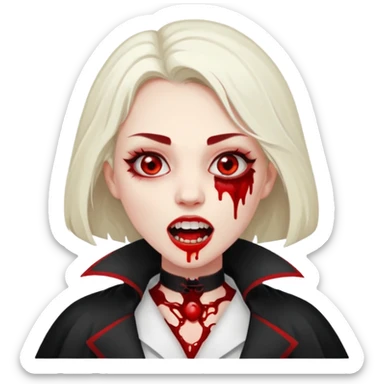 Women Vampire with white coat dress and eyes should be red with blood & opened mouth and teeth sticker