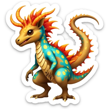 a colorful edgy vernid-fionbri-creature with splash patterns full body sticker