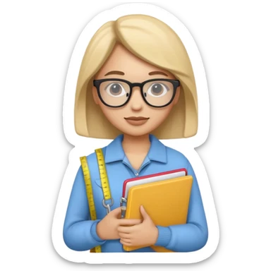 A 3D emoji with a apple Memoji style that the depicts a person who is learning to become a fashion designer as her highchool extended profile. She is young in a highschool age. She has items that are familiar with this job in the field sticker
