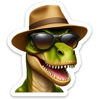 t-rex with sunglassed and a hipster hat sticker