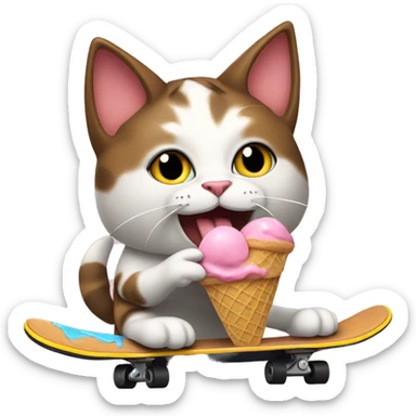 Cat eating ice cream while skateboarding sticker