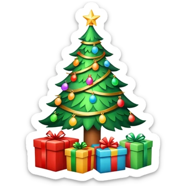 Christmas tree with lights and presents underneath sticker