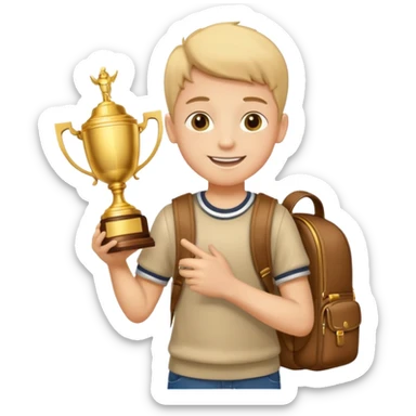 emoji of a boy with a school bag win a trophey sticker