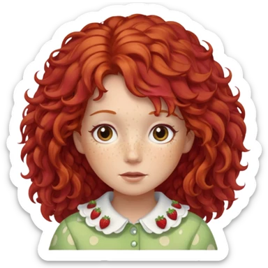 strawberry shortcake the character but with wild eyes and frizzy hair to mimic an insane person sticker
