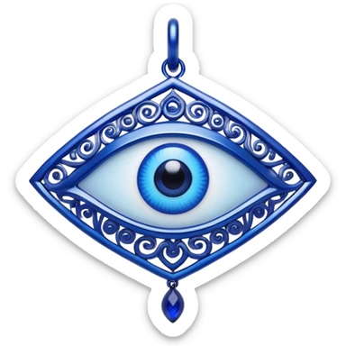 Cinematic Realistic depiction of a classic Evil Eye talisman, rendered with intricate details and vibrant blue hues, set against a soft, ethereal backdrop that underscores its protective symbolism sticker