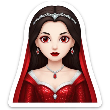 Bride of Dracula with long dark brown hair, red sequin outfit sticker