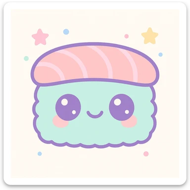 cute sushi with kawaii aesthetic, smiling face, pastel colors, soft and rounded shapes sticker