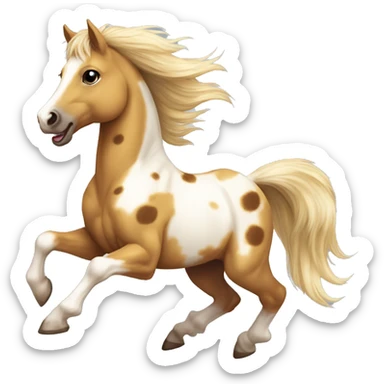 Scruffy Piebald tricolor palomino yellow brown pony with dark brown spots galloping running sticker