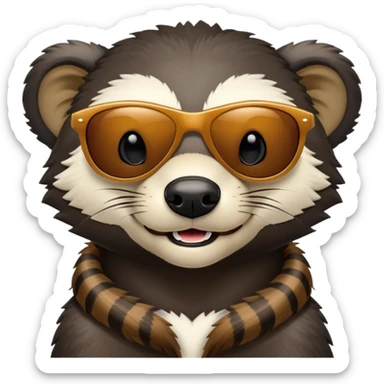 friendly anthropomorphised honey badger head and neck only, wearing sunglasses sticker