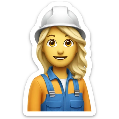 Blonde construction worker with hat and blue work wear sticker